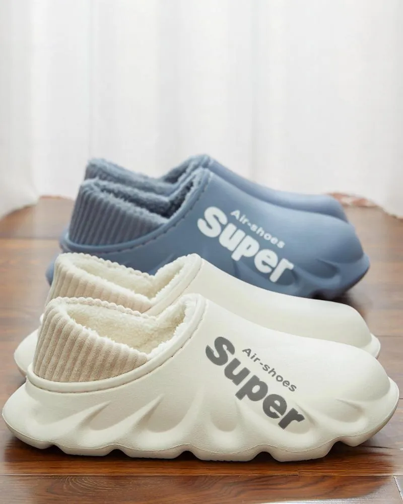 Letter Print Round Toe Slippers