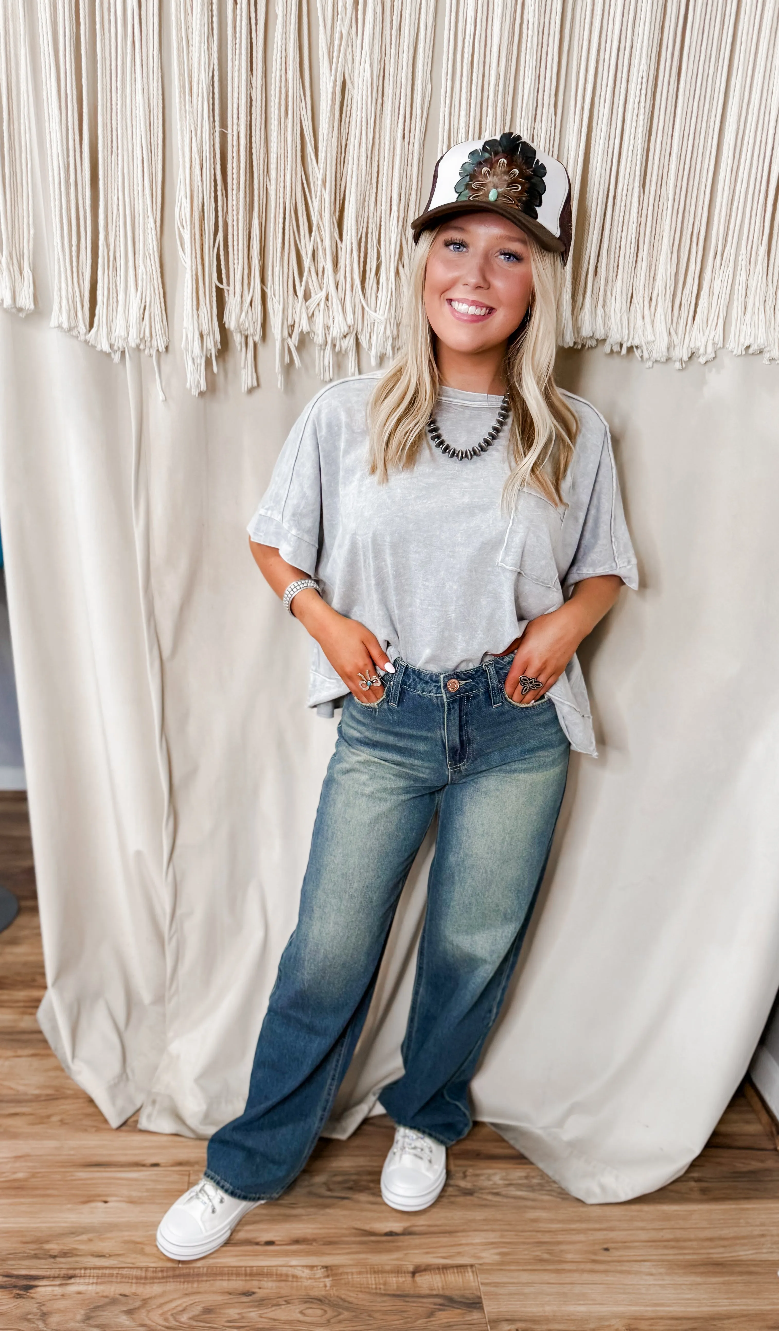 Lina grey washed oversized top