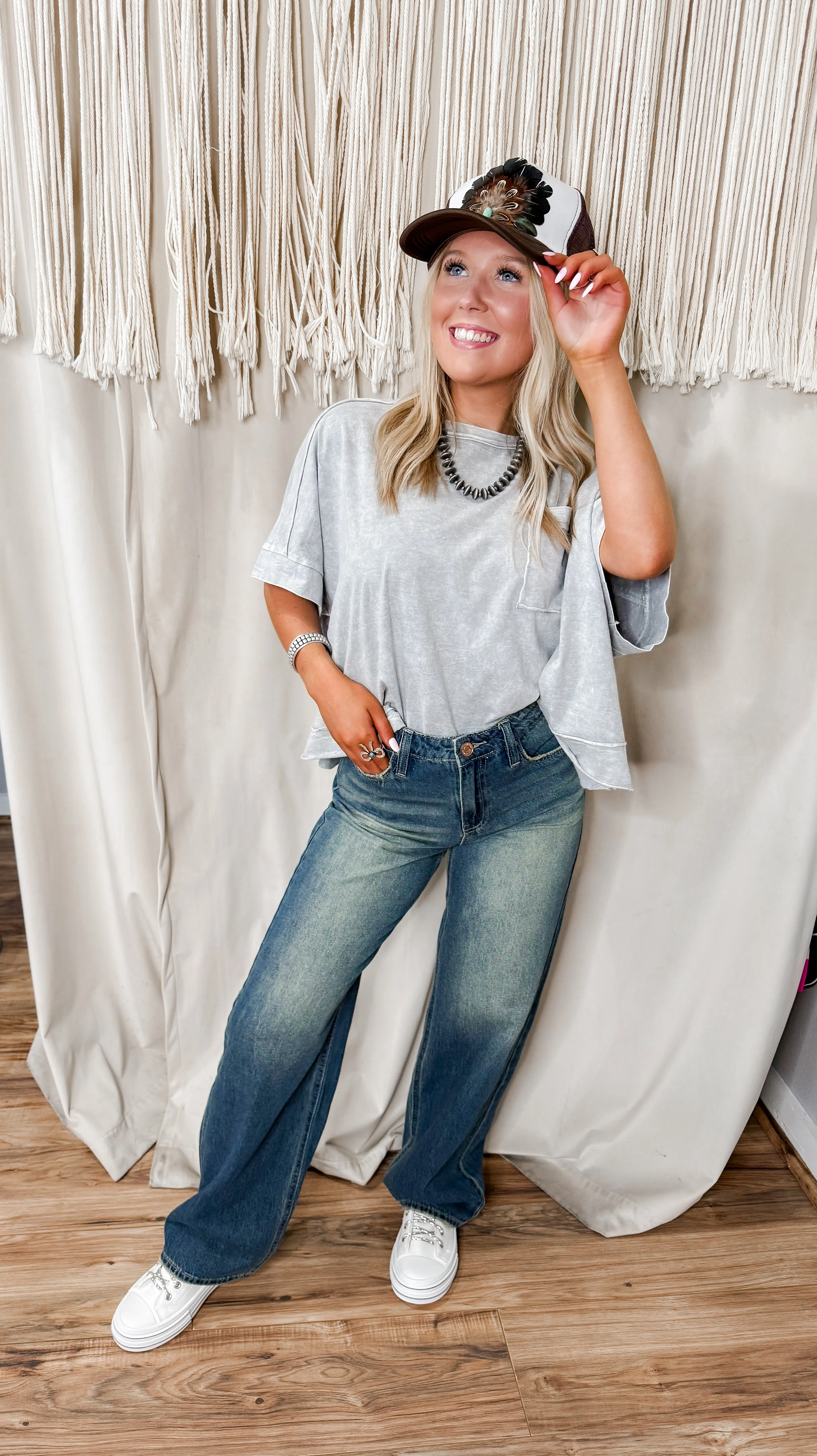 Lina grey washed oversized top