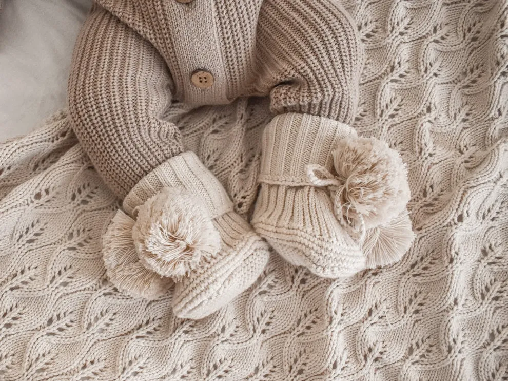 Little B's Nursery | Knit Ribbed Baby Booties - Honey Milk
