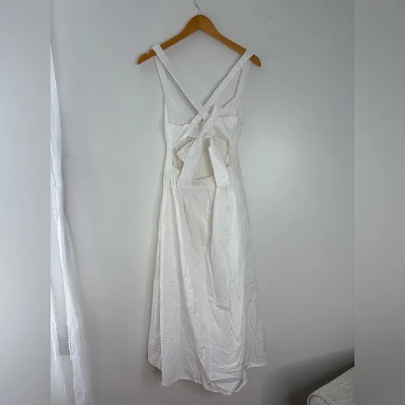 Lulus Strolling Sicily White Pleated Backless Midi Dress With Pockets Size Small