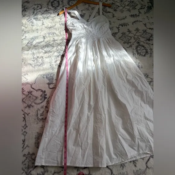 Lulus Strolling Sicily White Pleated Backless Midi Dress With Pockets Size Small