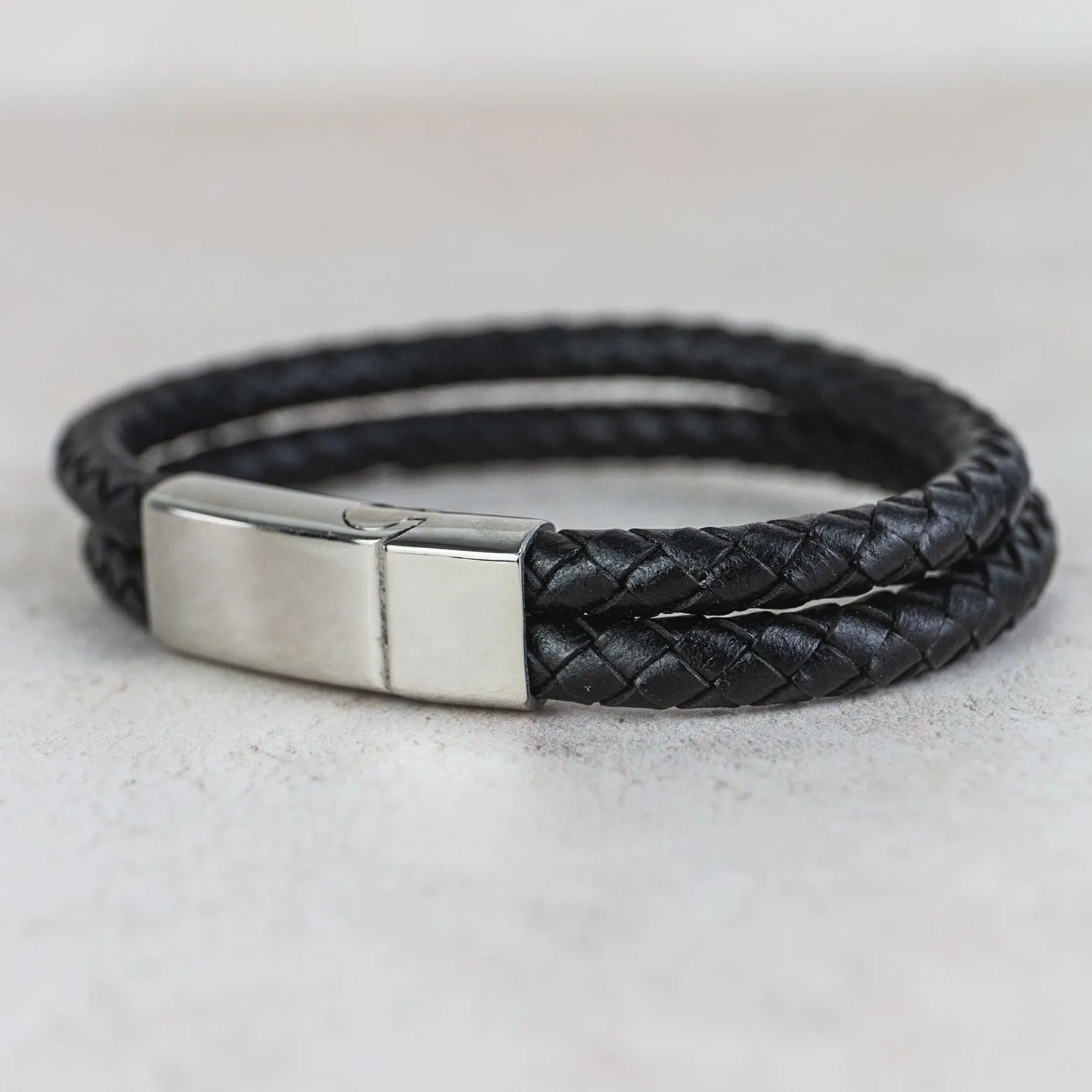 Men's Leather Woven Personalised Bracelet