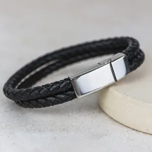 Men's Leather Woven Personalised Bracelet