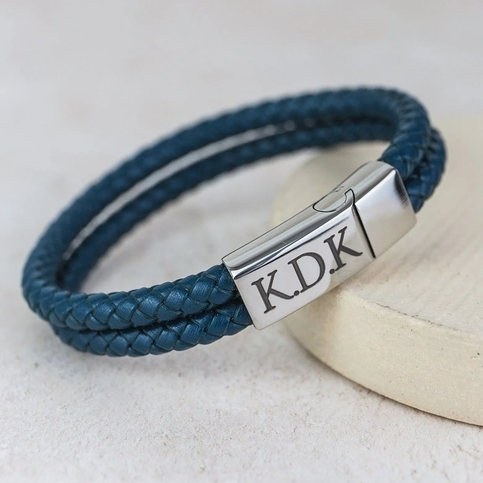 Men's Leather Woven Personalised Bracelet
