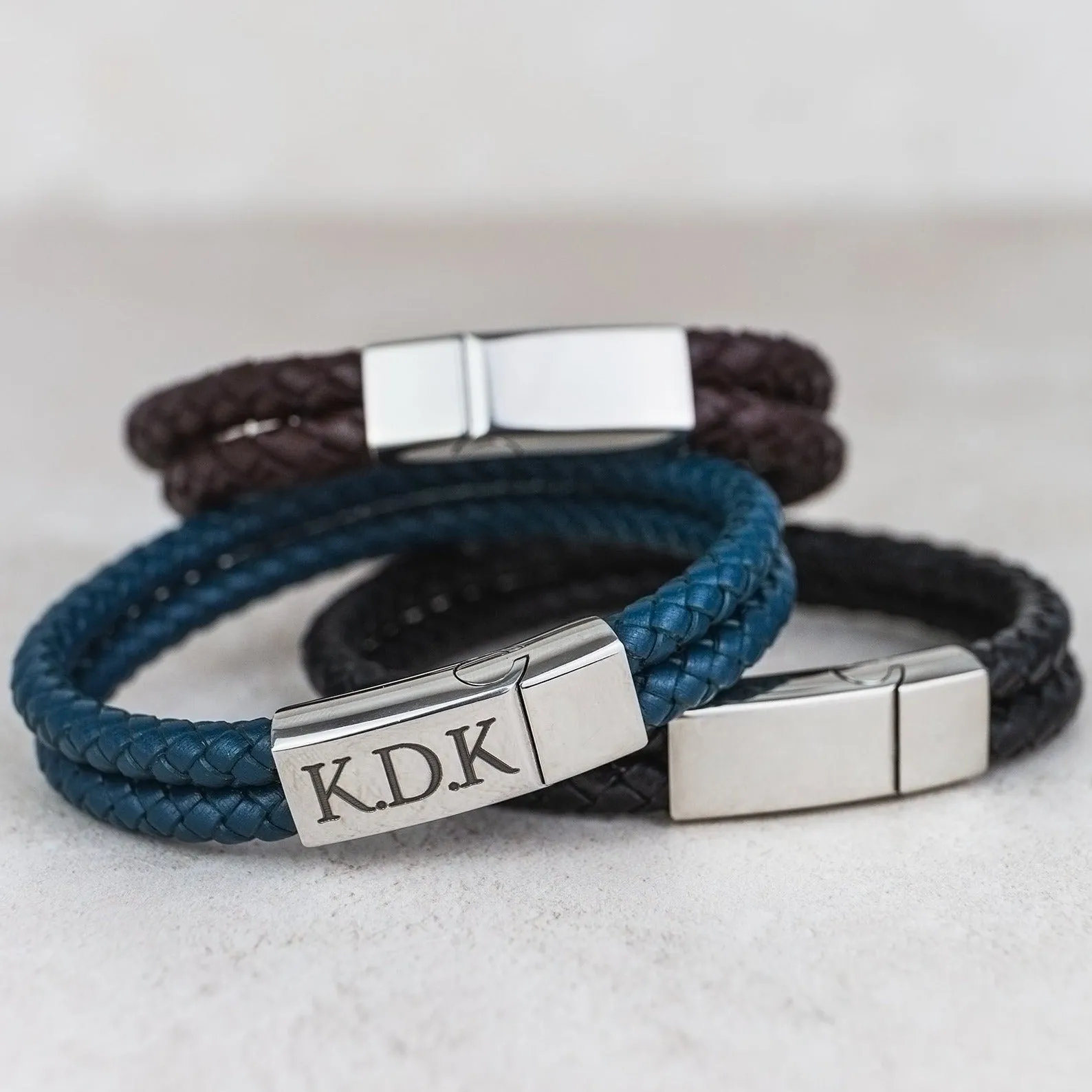 Men's Leather Woven Personalised Bracelet