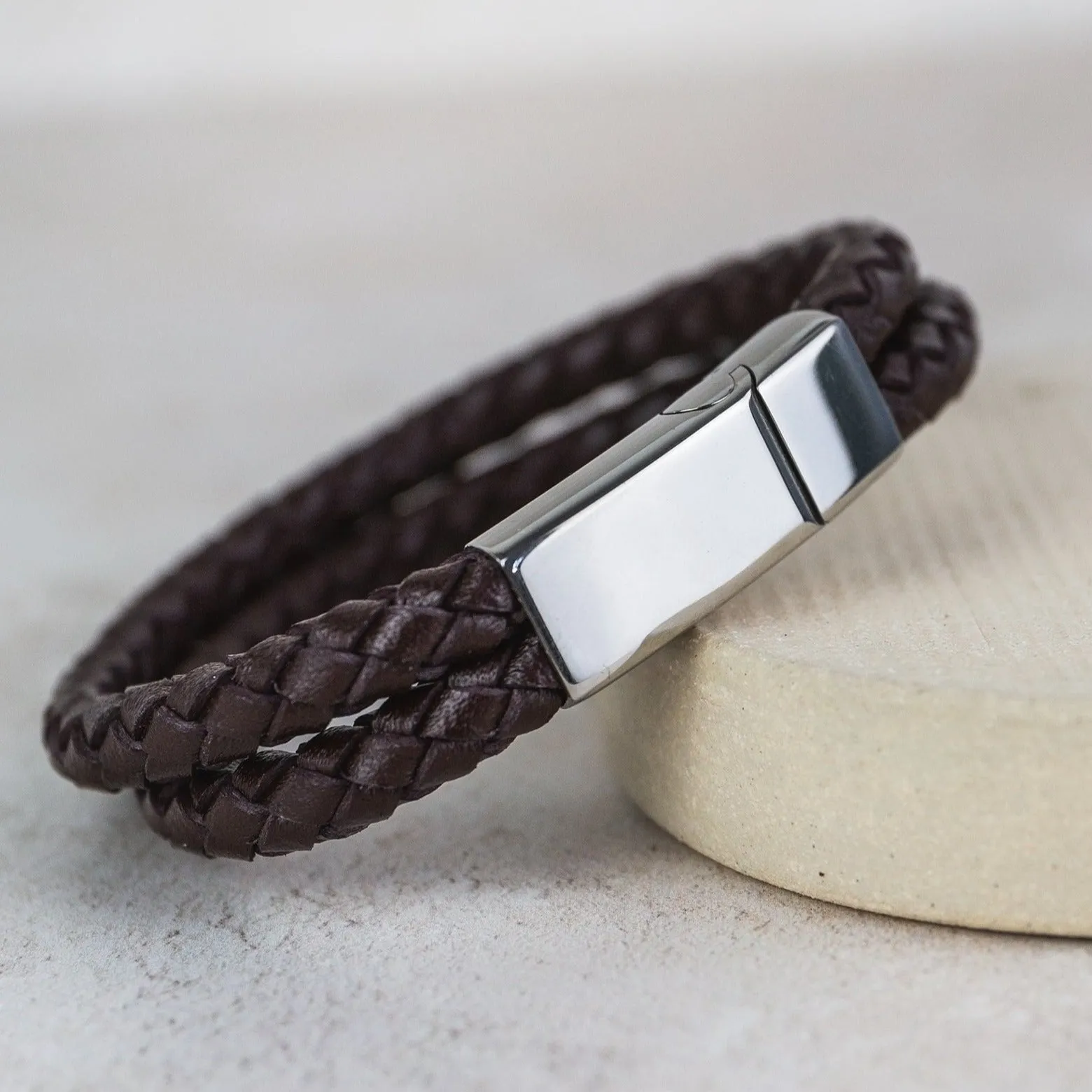Men's Leather Woven Personalised Bracelet