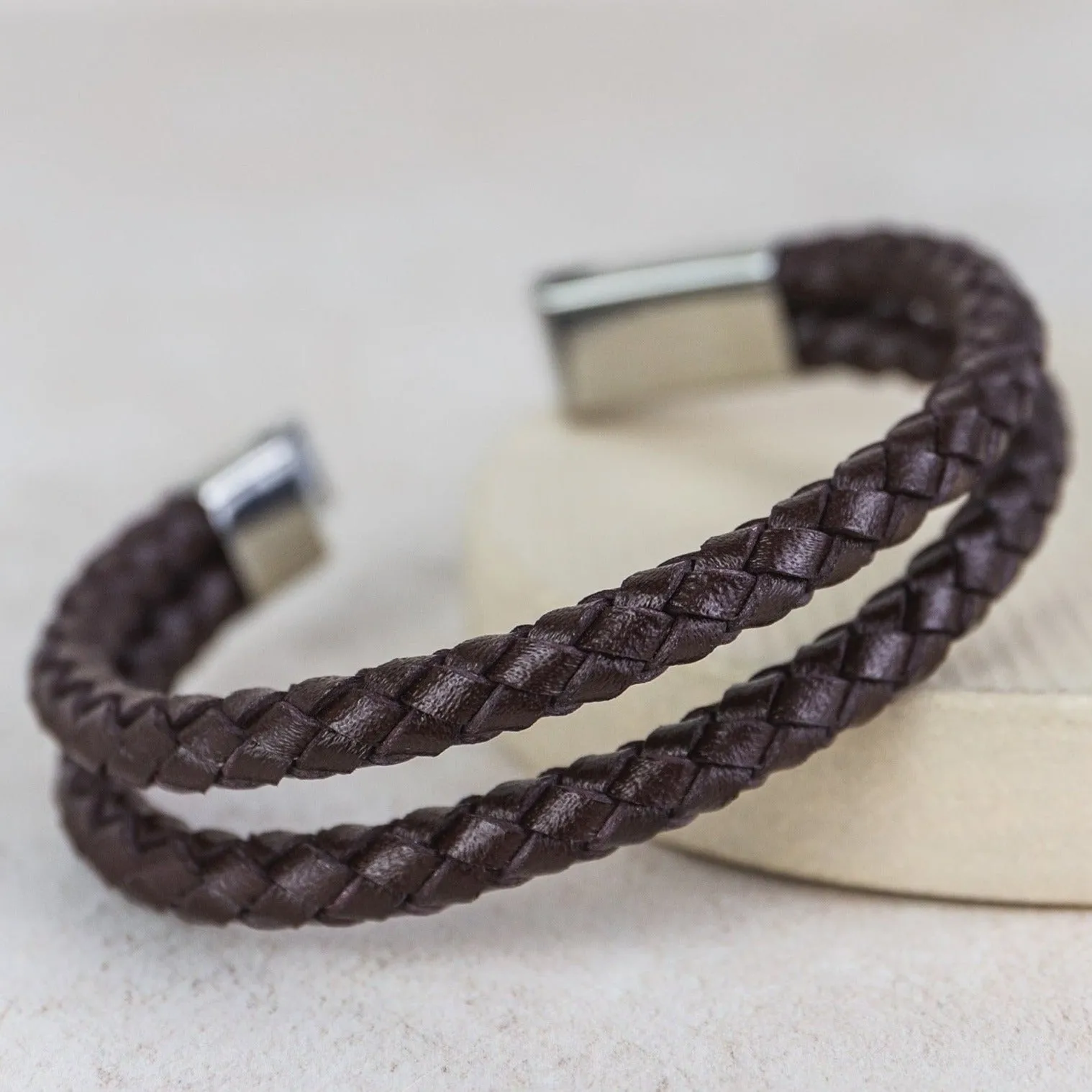 Men's Leather Woven Personalised Bracelet
