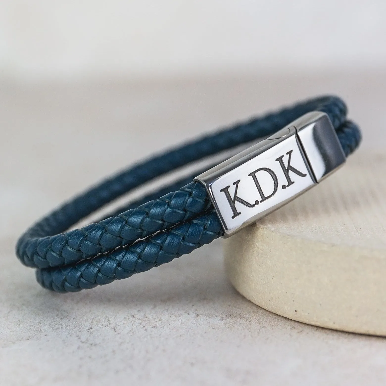 Men's Leather Woven Personalised Bracelet