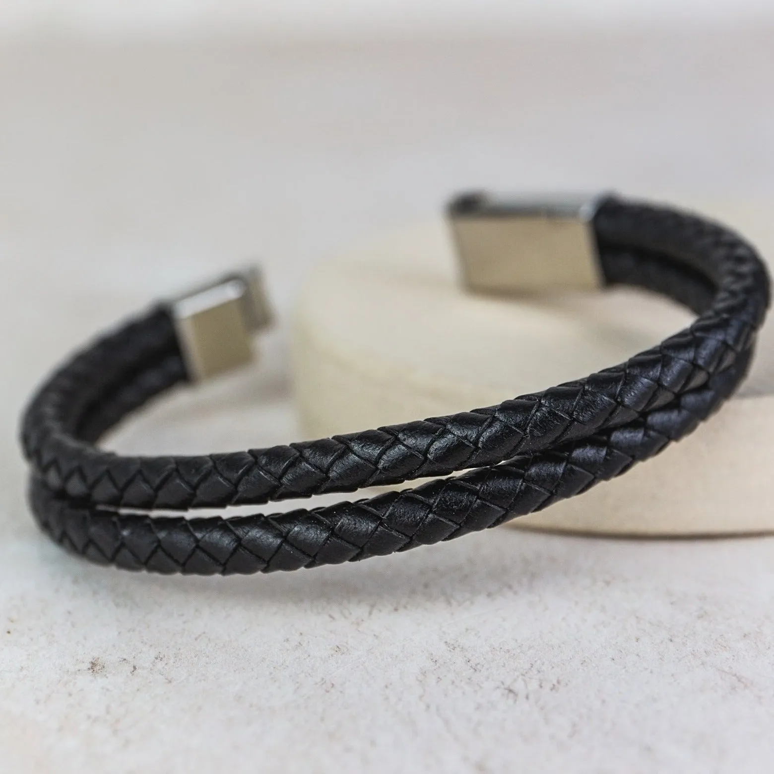 Men's Leather Woven Personalised Bracelet