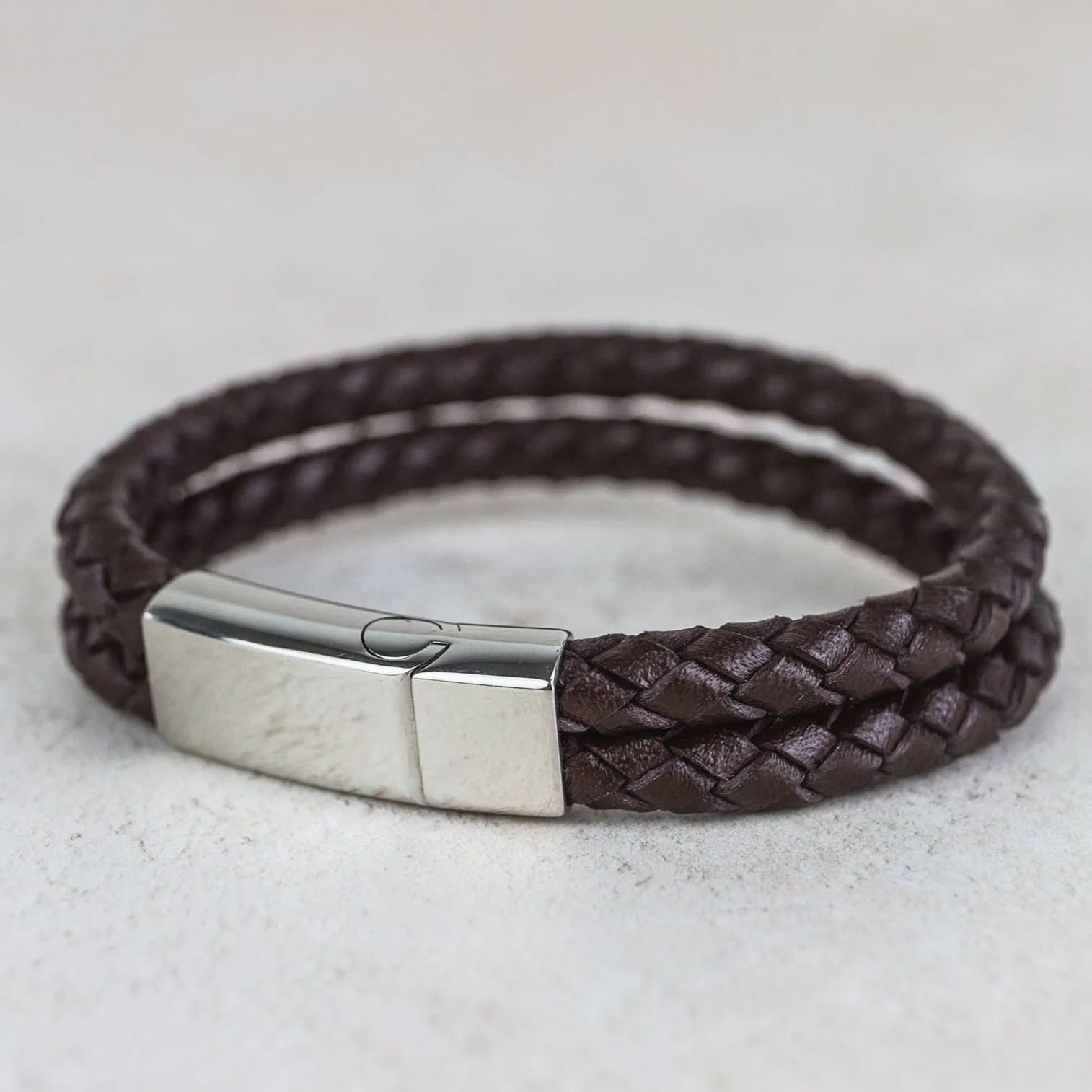 Men's Leather Woven Personalised Bracelet