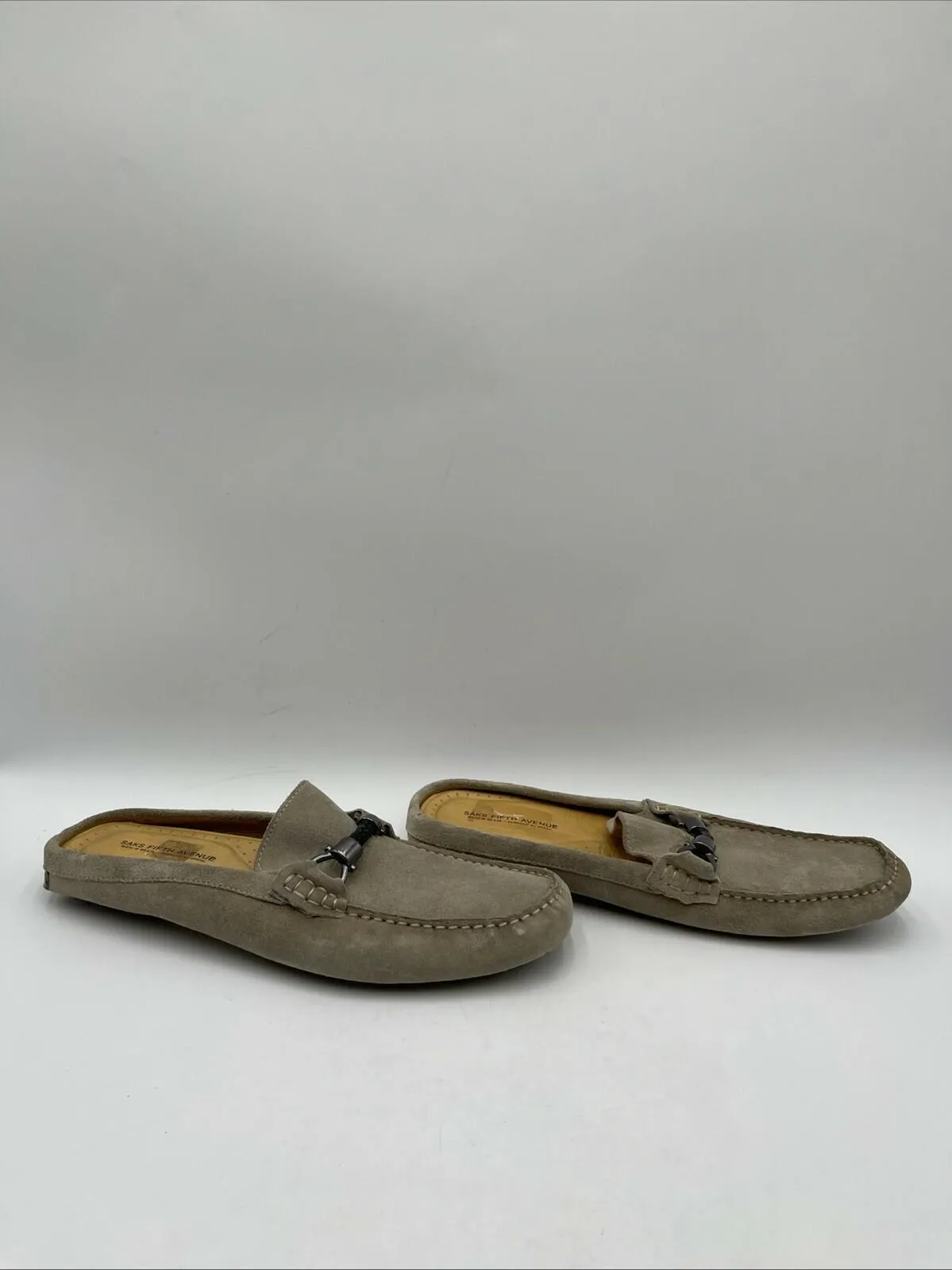 Men’s Saks Fifth Avenue Backless Suede Bit Loafers Tan Size 10M - Very Good