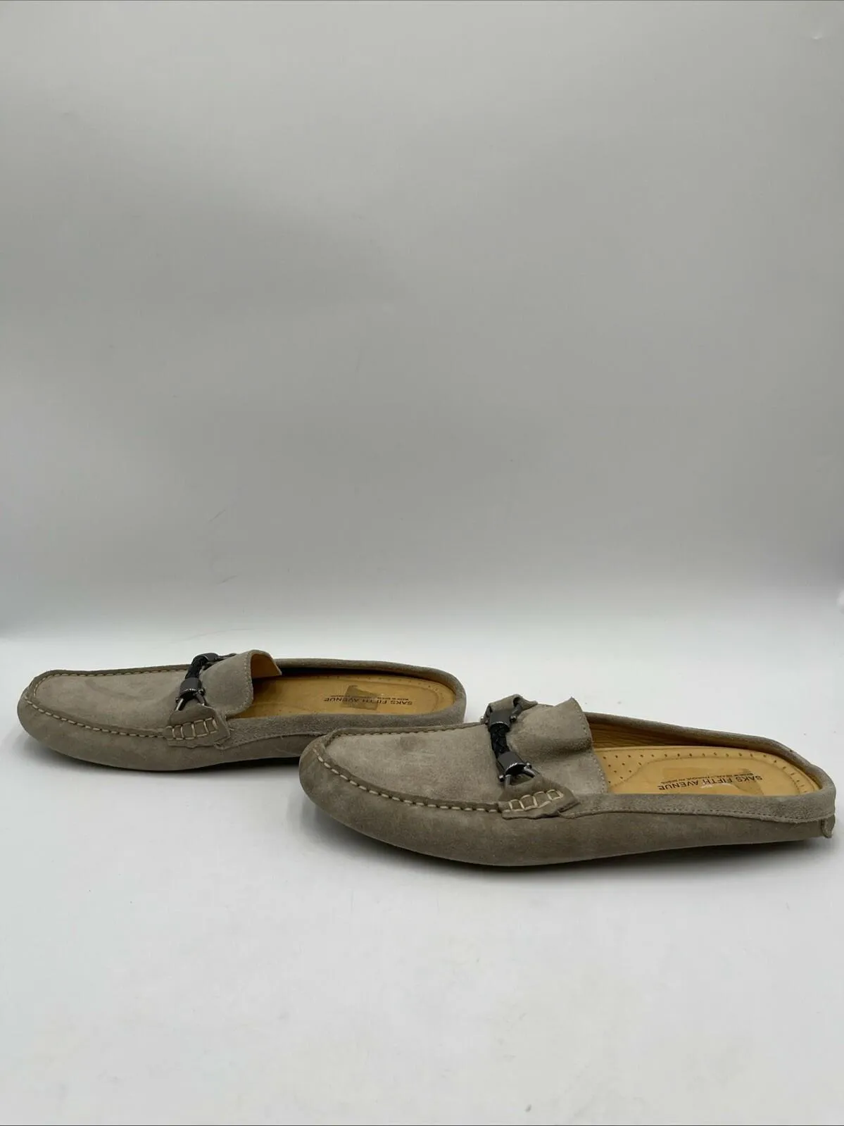 Men’s Saks Fifth Avenue Backless Suede Bit Loafers Tan Size 10M - Very Good