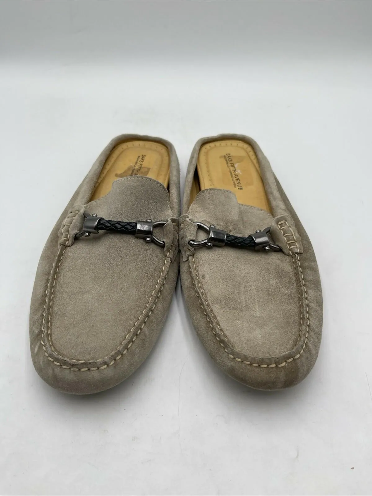 Men’s Saks Fifth Avenue Backless Suede Bit Loafers Tan Size 10M - Very Good