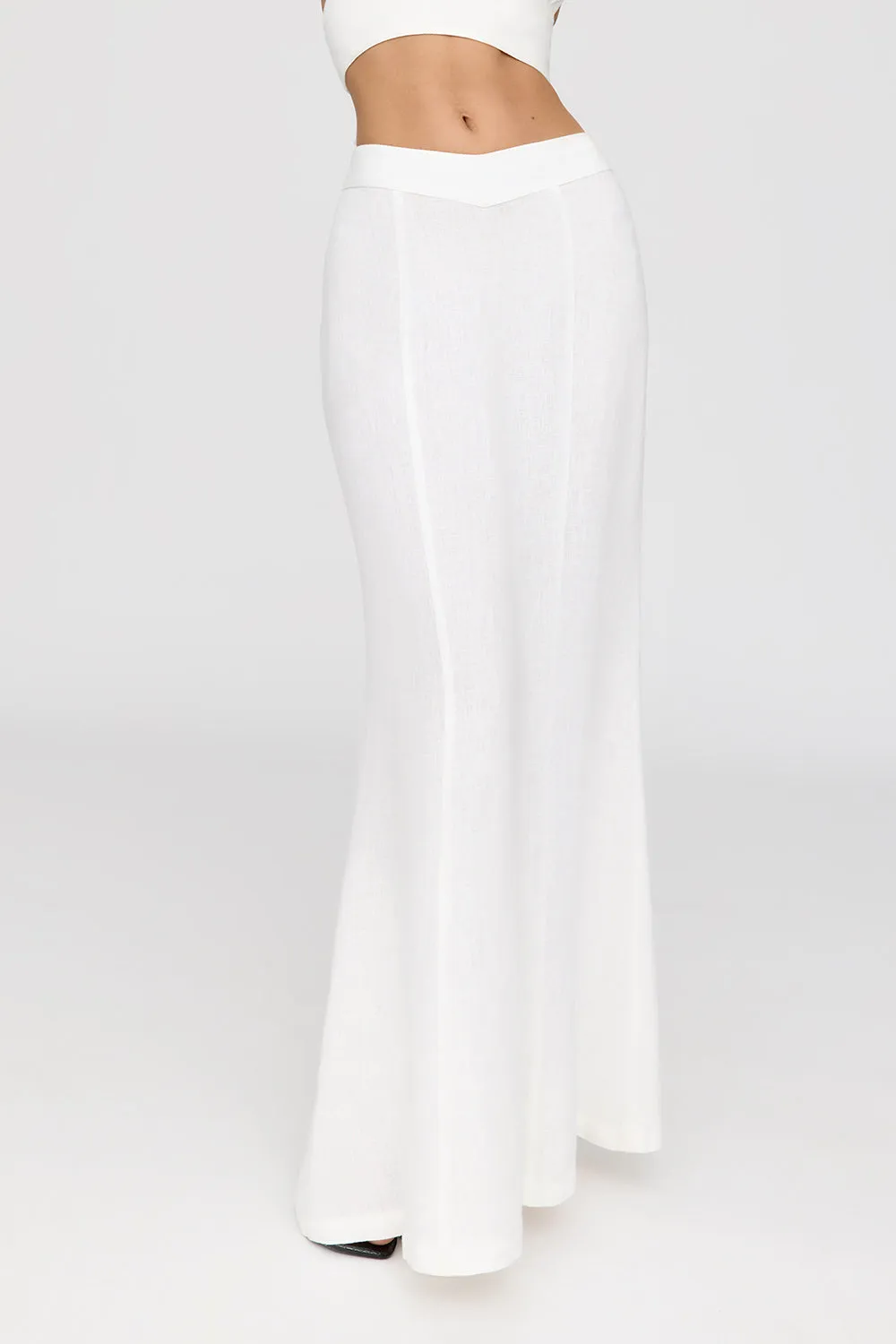 MILOS LINEN BLEND V WAIST MAXI SKIRT - COCONUT MILK