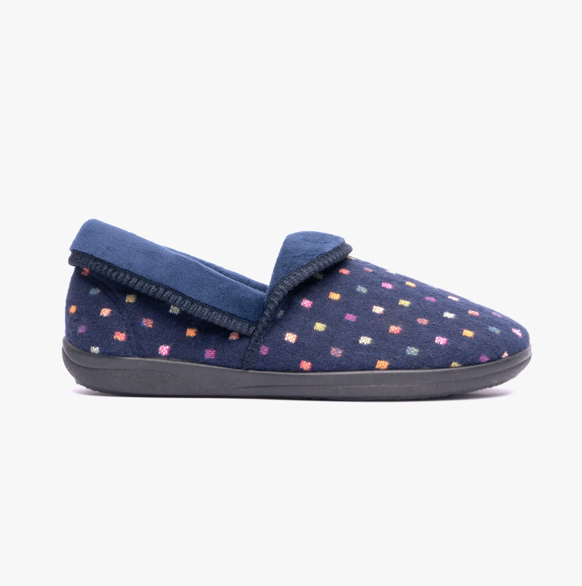 Padders MELLOW Womens Full Slippers Navy Woven Spot