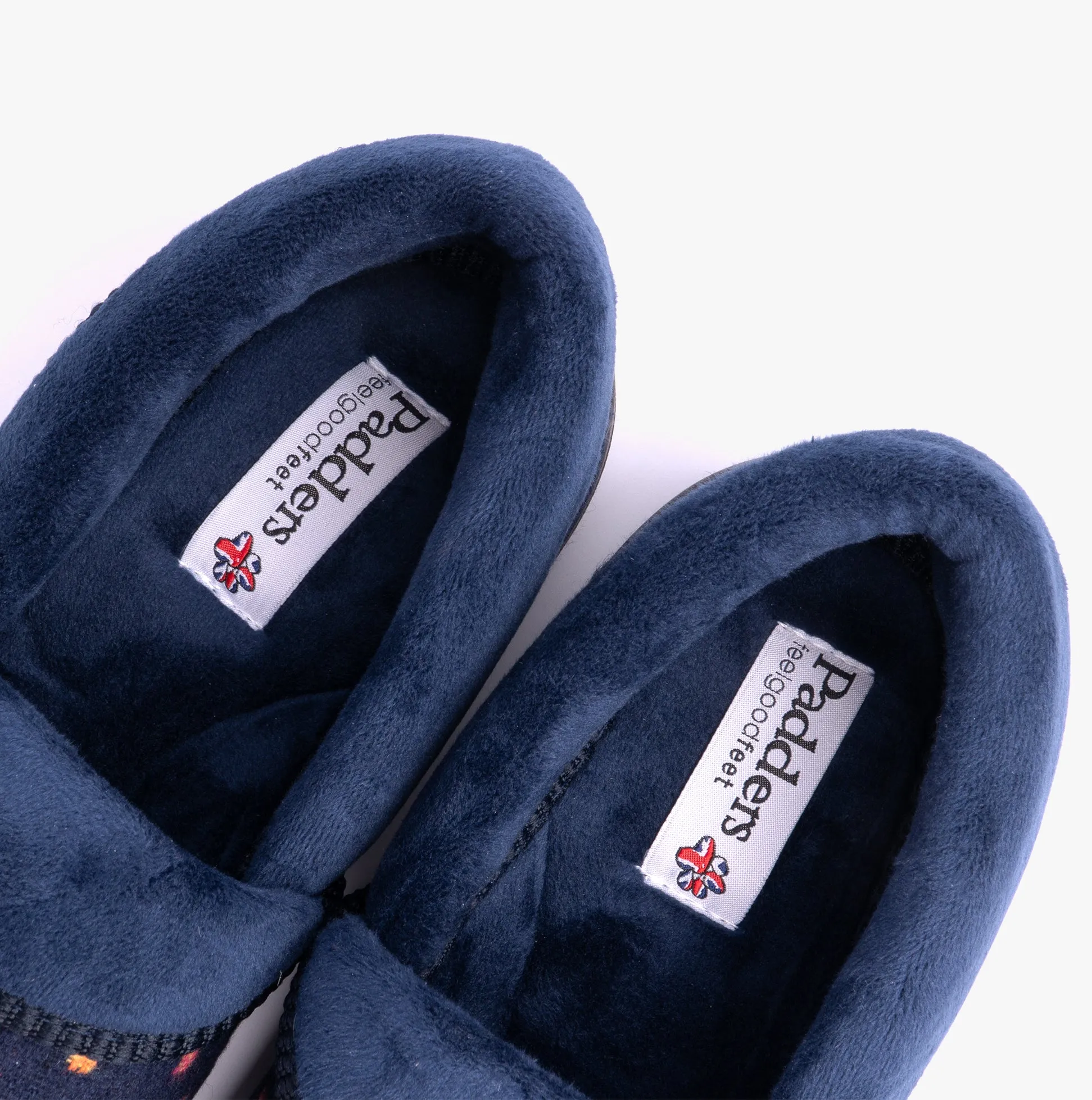 Padders MELLOW Womens Full Slippers Navy Woven Spot