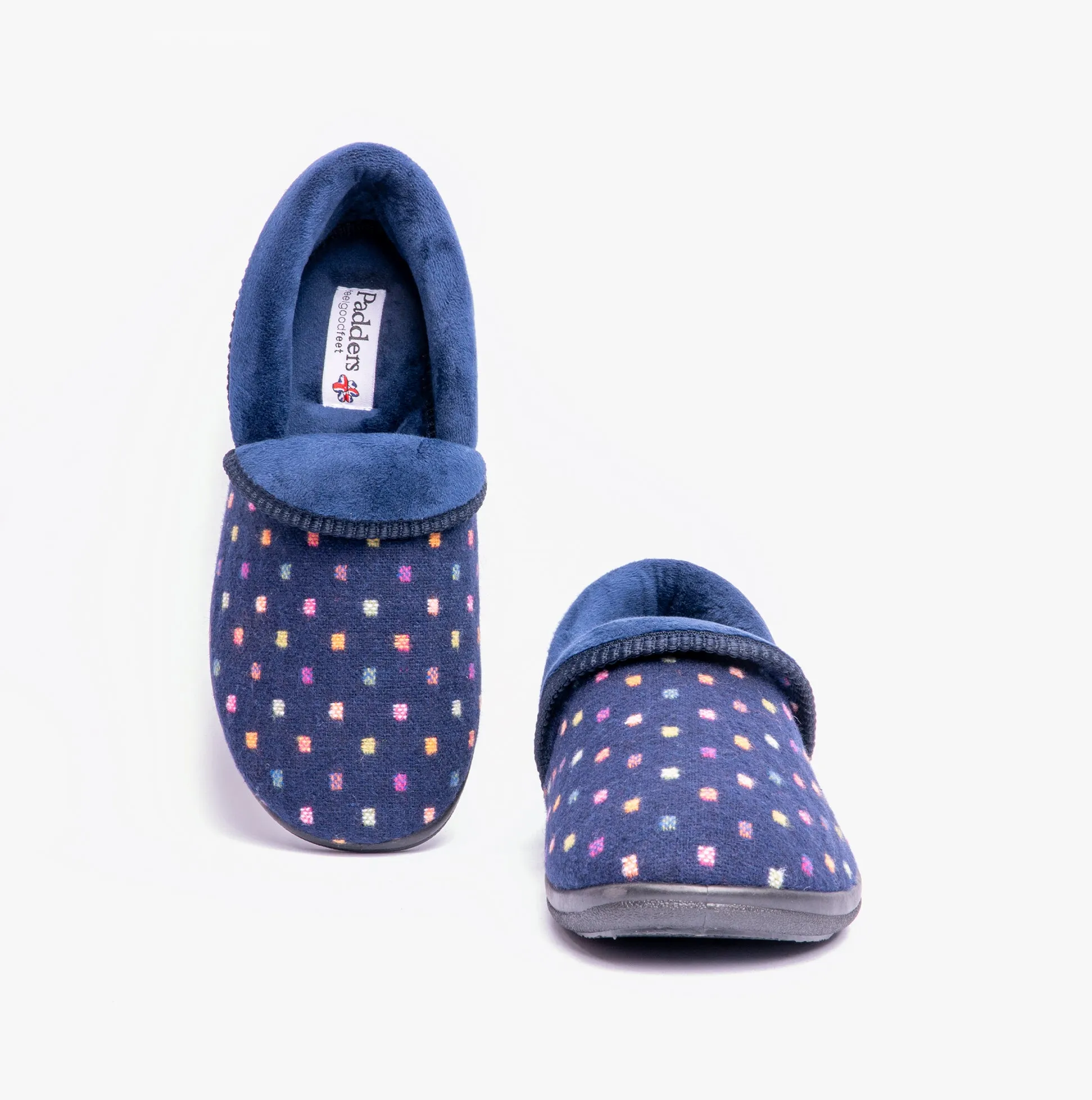 Padders MELLOW Womens Full Slippers Navy Woven Spot