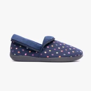 Padders MELLOW Womens Full Slippers Navy Woven Spot