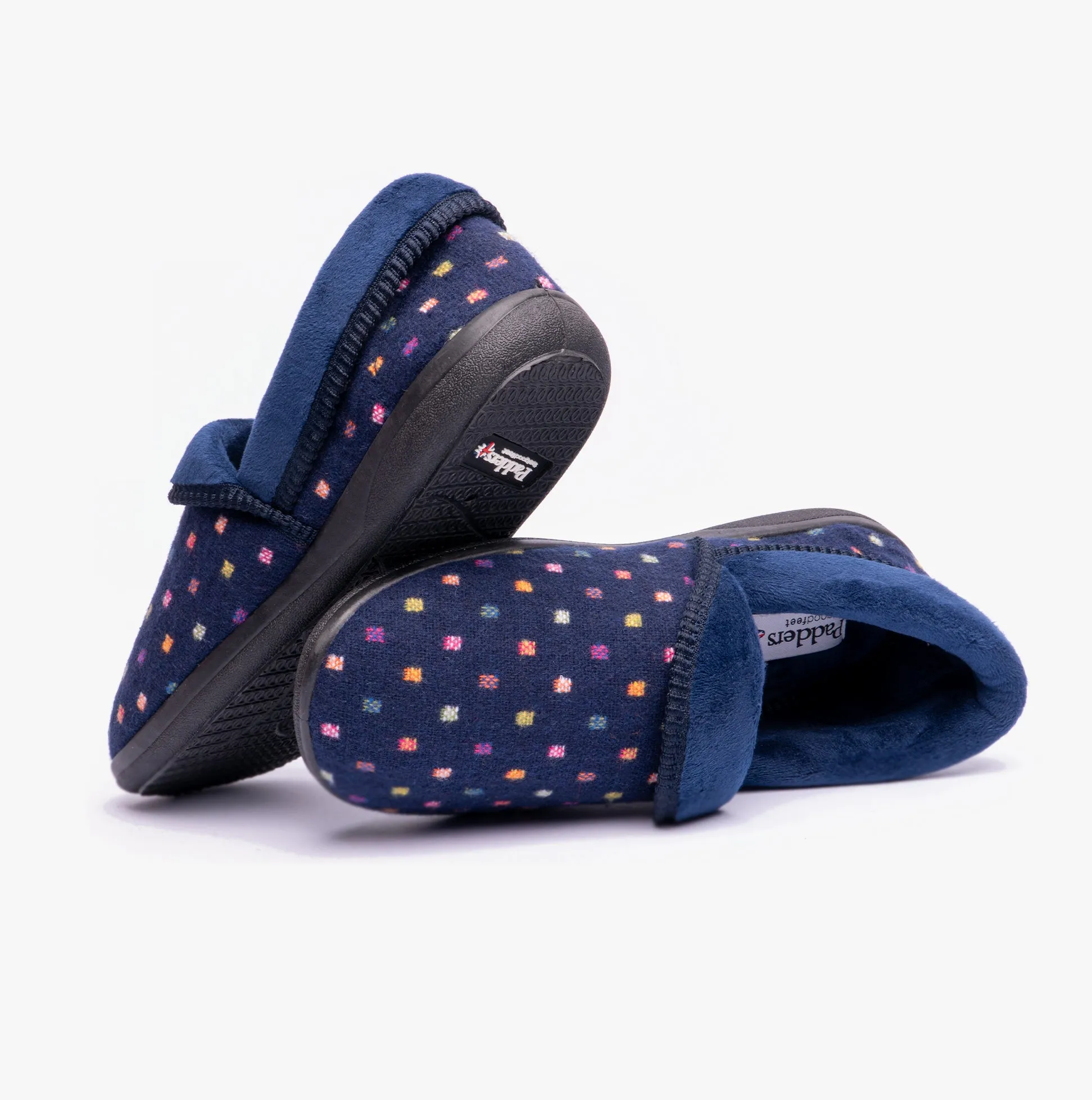 Padders MELLOW Womens Full Slippers Navy Woven Spot