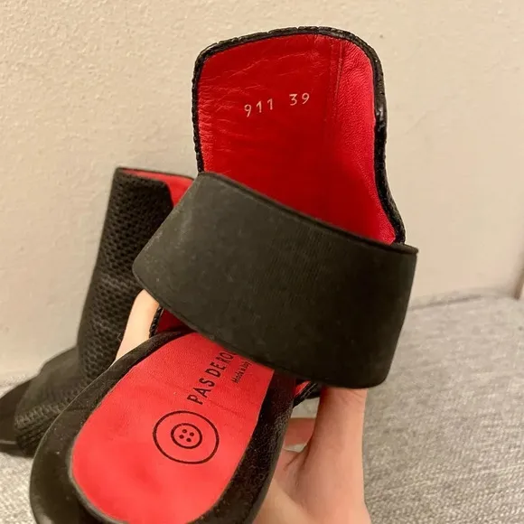 Pas de Rouge Black Open Toe Heeled Slingback Booties Mesh in Size EU 39 / US 8.5