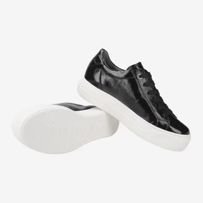 Paul Green Black Crumpled Patent Leather Sneaker 5241-044