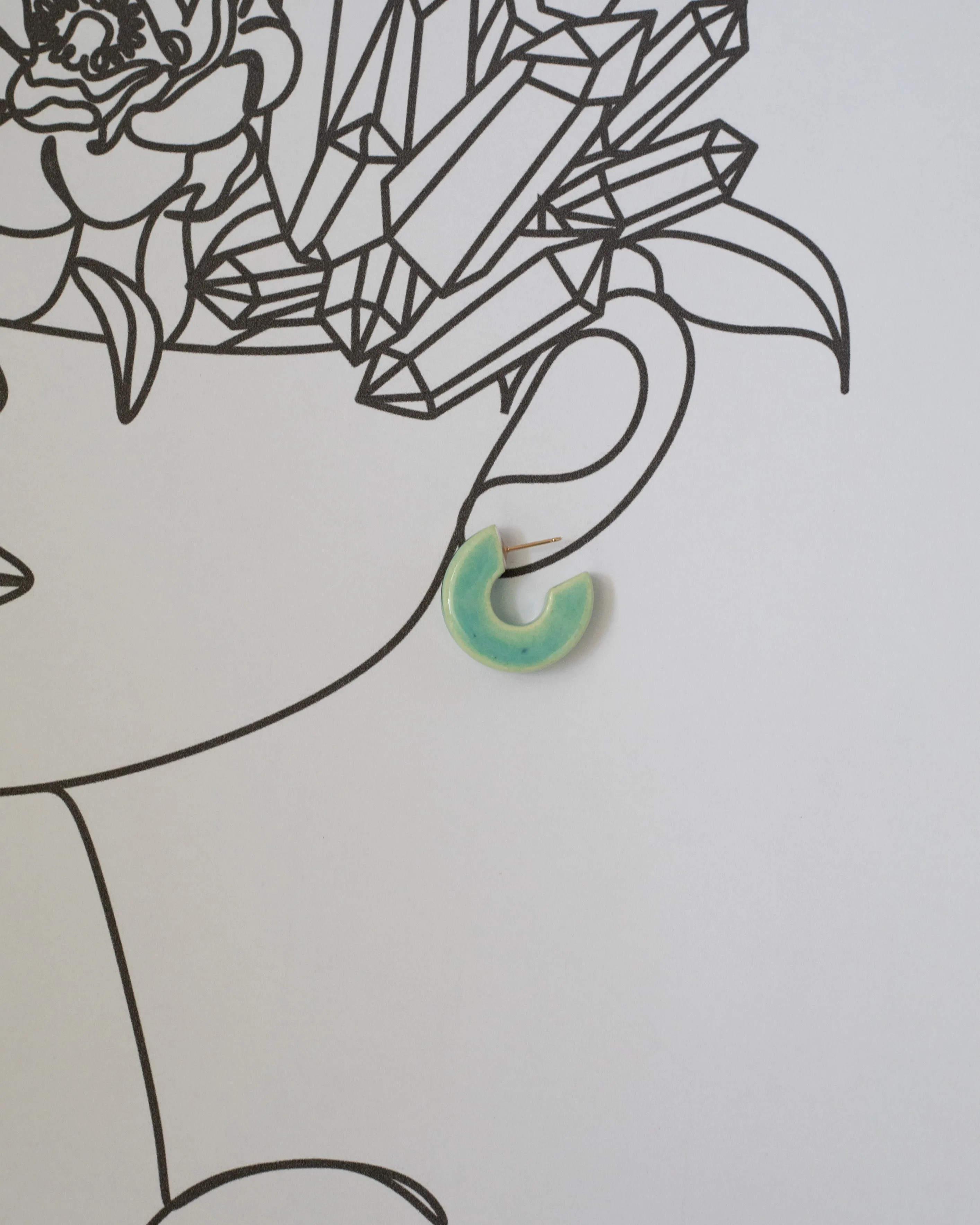 Porcelain and Gold Light Turquoise 3/4 Hoop Earrings