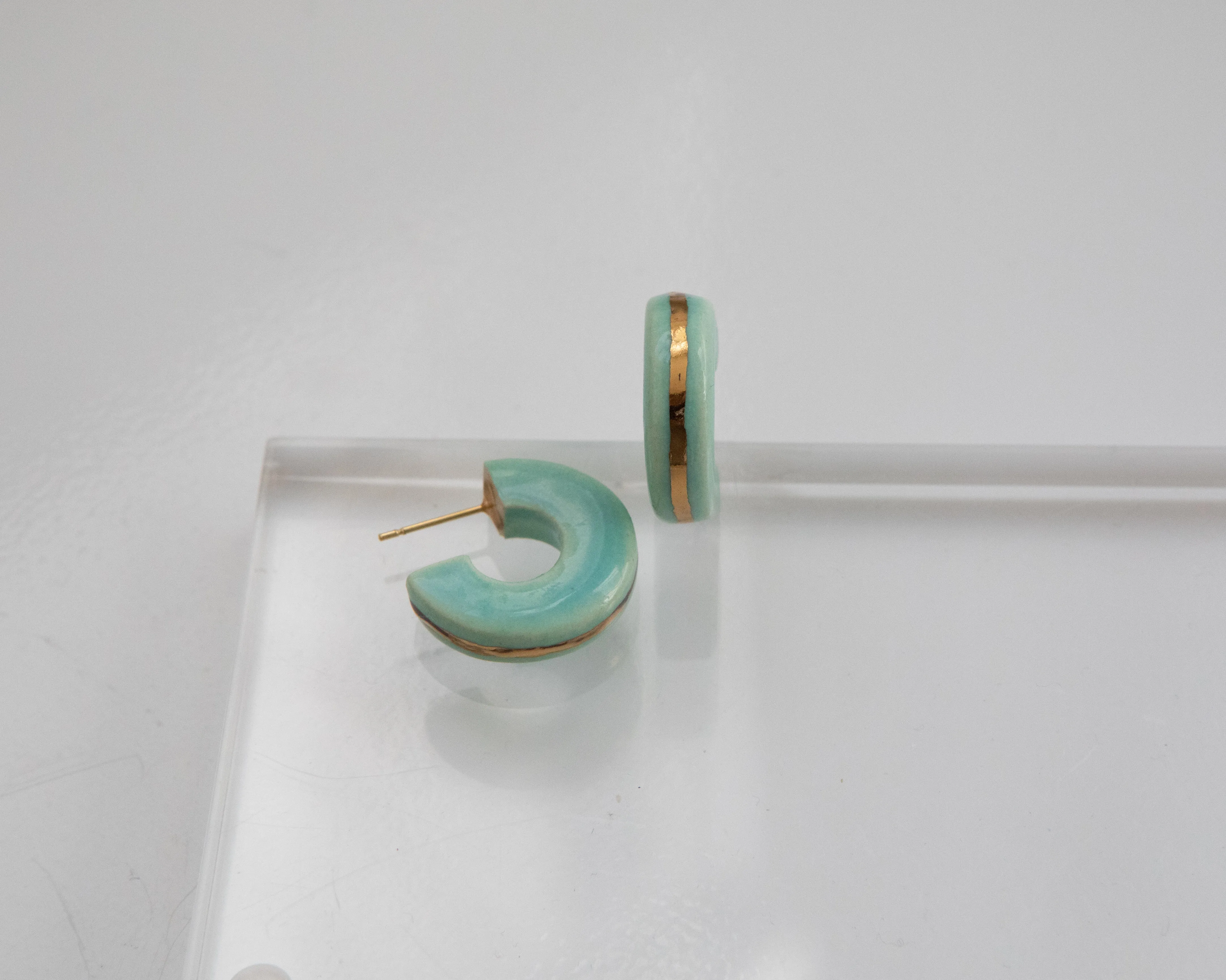 Porcelain and Gold Light Turquoise 3/4 Hoop Earrings