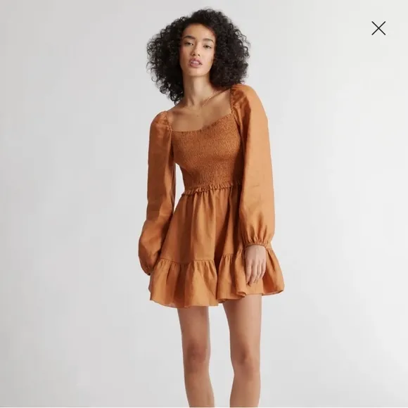 QUINCE European linen smoked dress terracotta size S