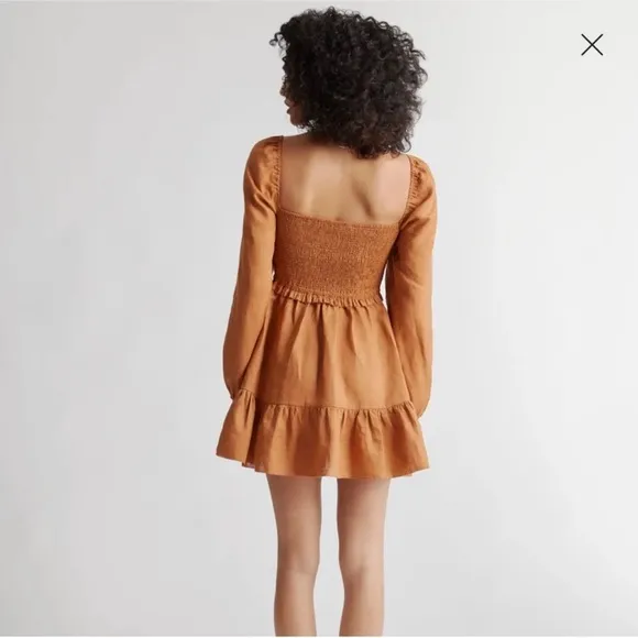 QUINCE European linen smoked dress terracotta size S