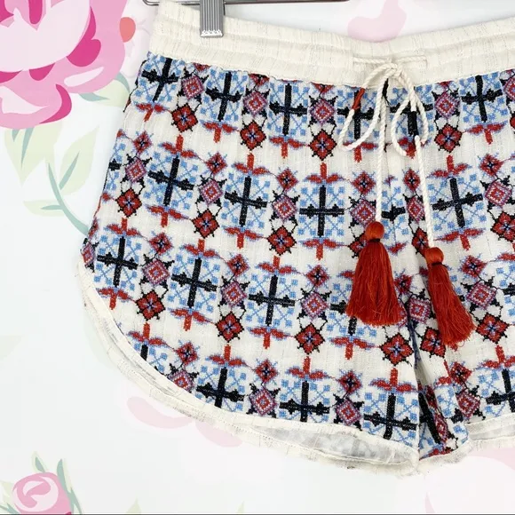 Raga Boho Embroidered Tassel Shorts XS