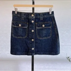 Re/Done 70s Denim Button Front Mini Skirt Heritage Rinse Medium Retro Vintage