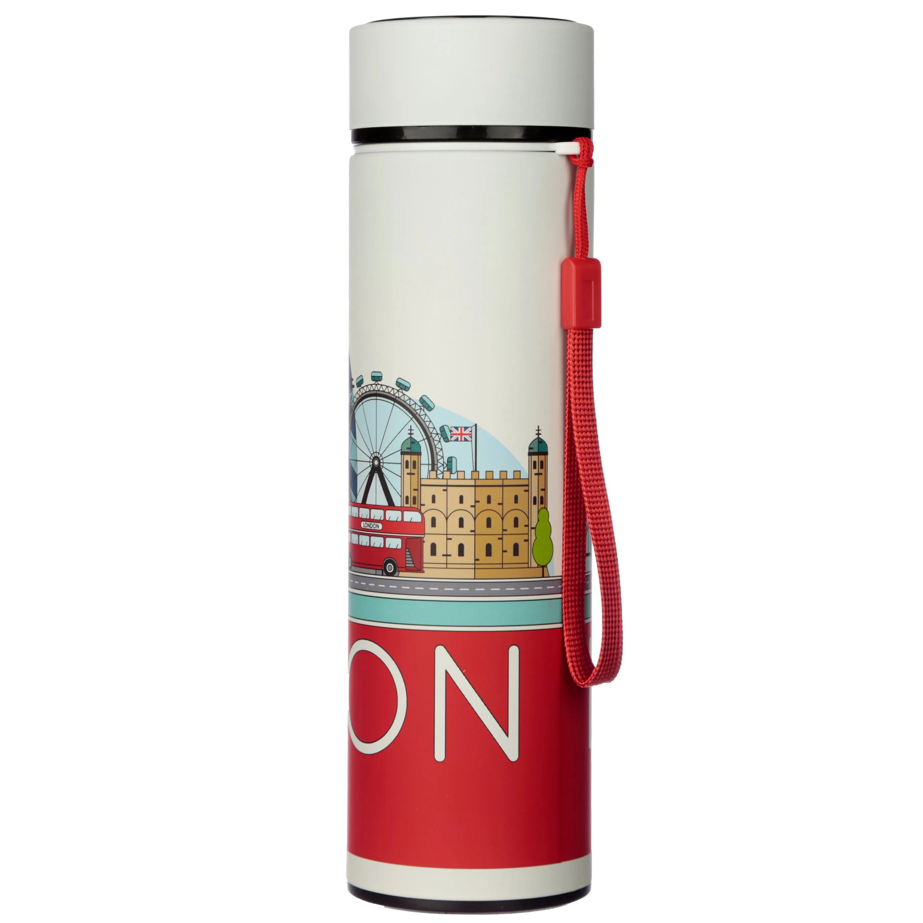 Reusable Stainless Steel Hot & Cold Insulated Drinks Bottle Digital Thermometer - London Icons