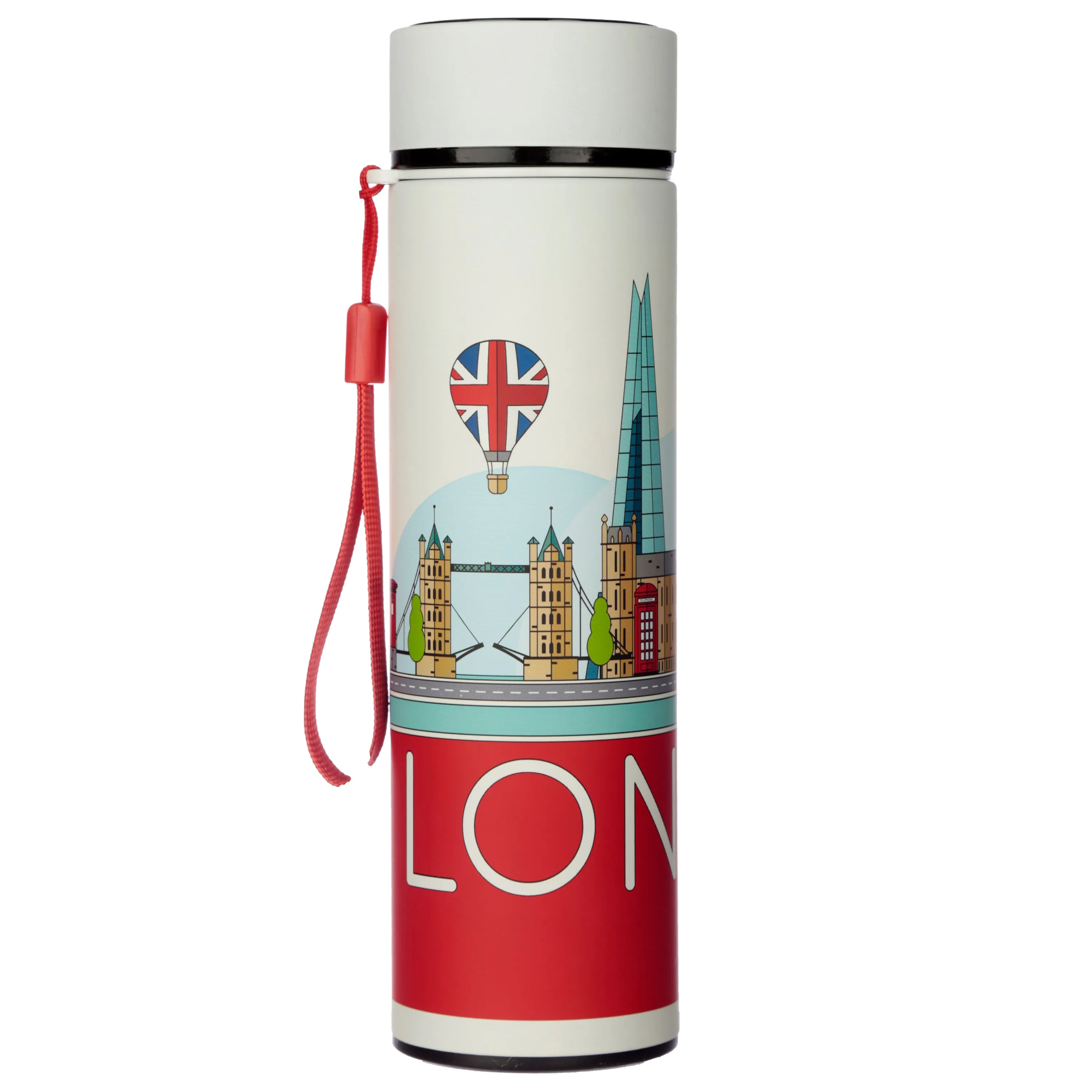 Reusable Stainless Steel Hot & Cold Insulated Drinks Bottle Digital Thermometer - London Icons
