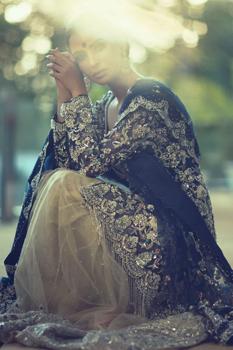 Royal Blue Pakistani Bridal Dress for Walima # B2063