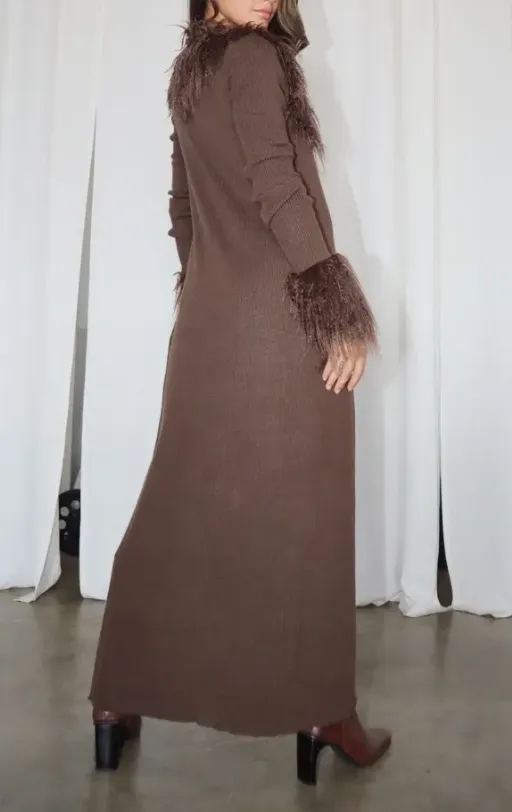 Shaggy Fur Trim Long Cardigan