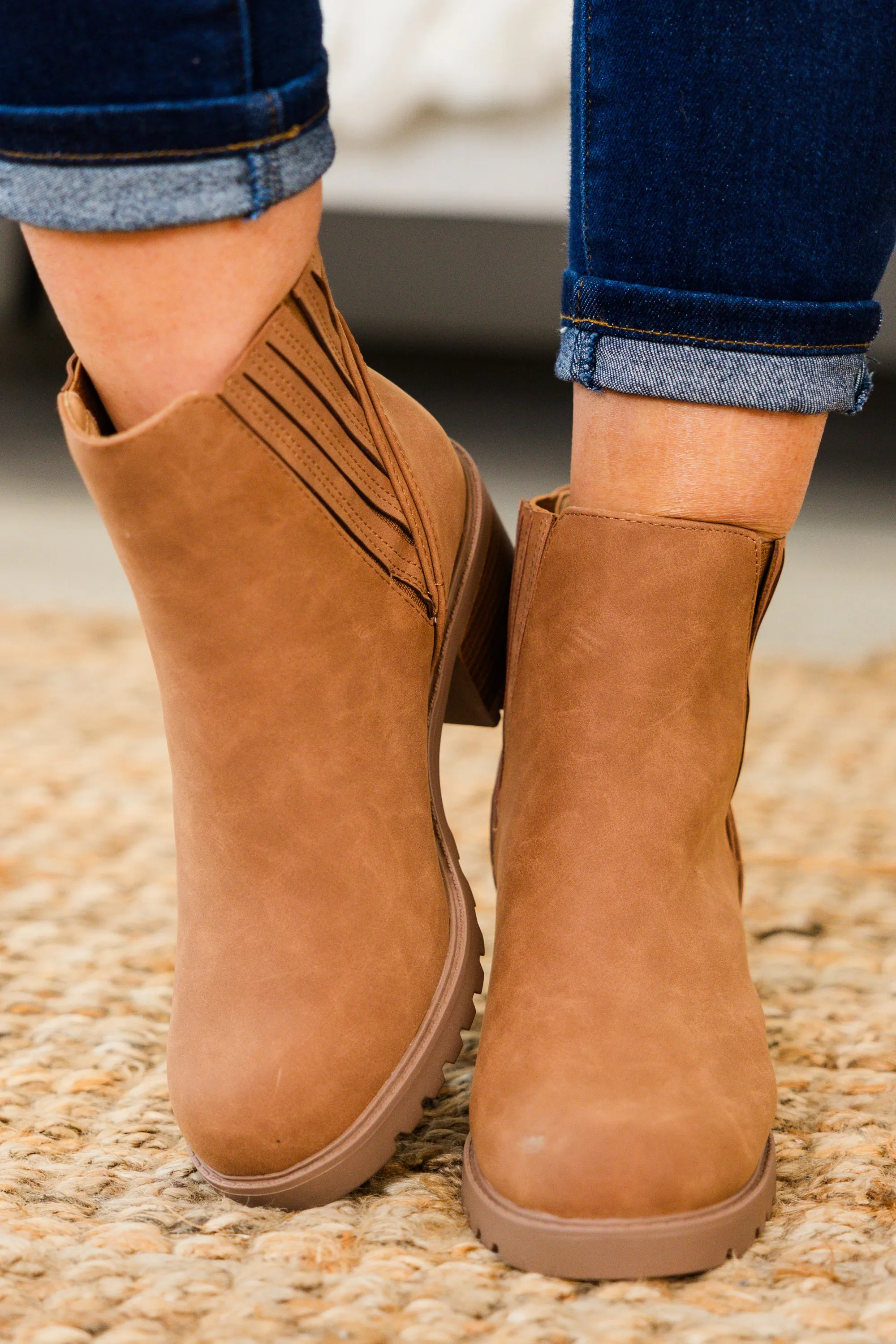 Shift In Perspective Booties, Cognac