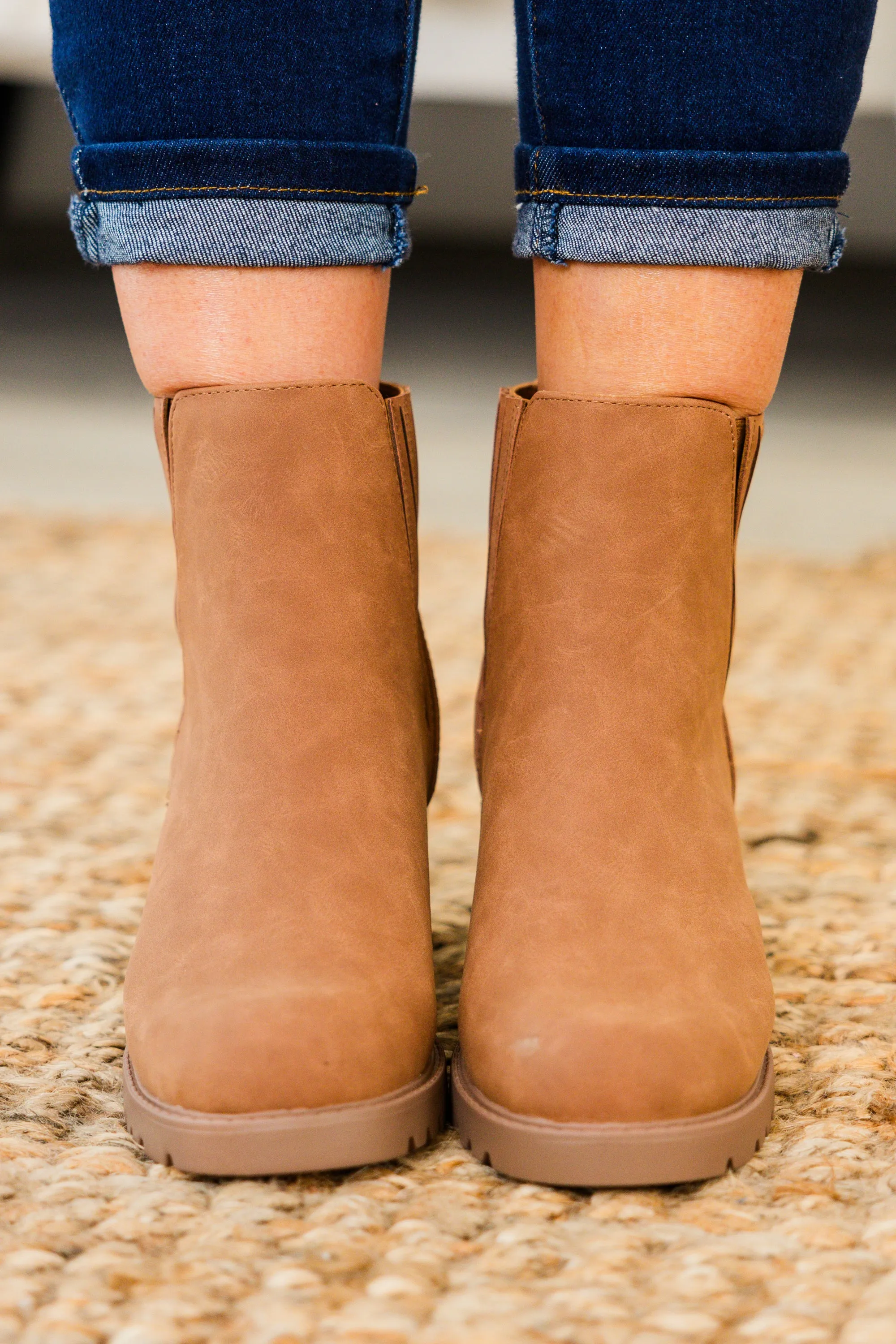 Shift In Perspective Booties, Cognac