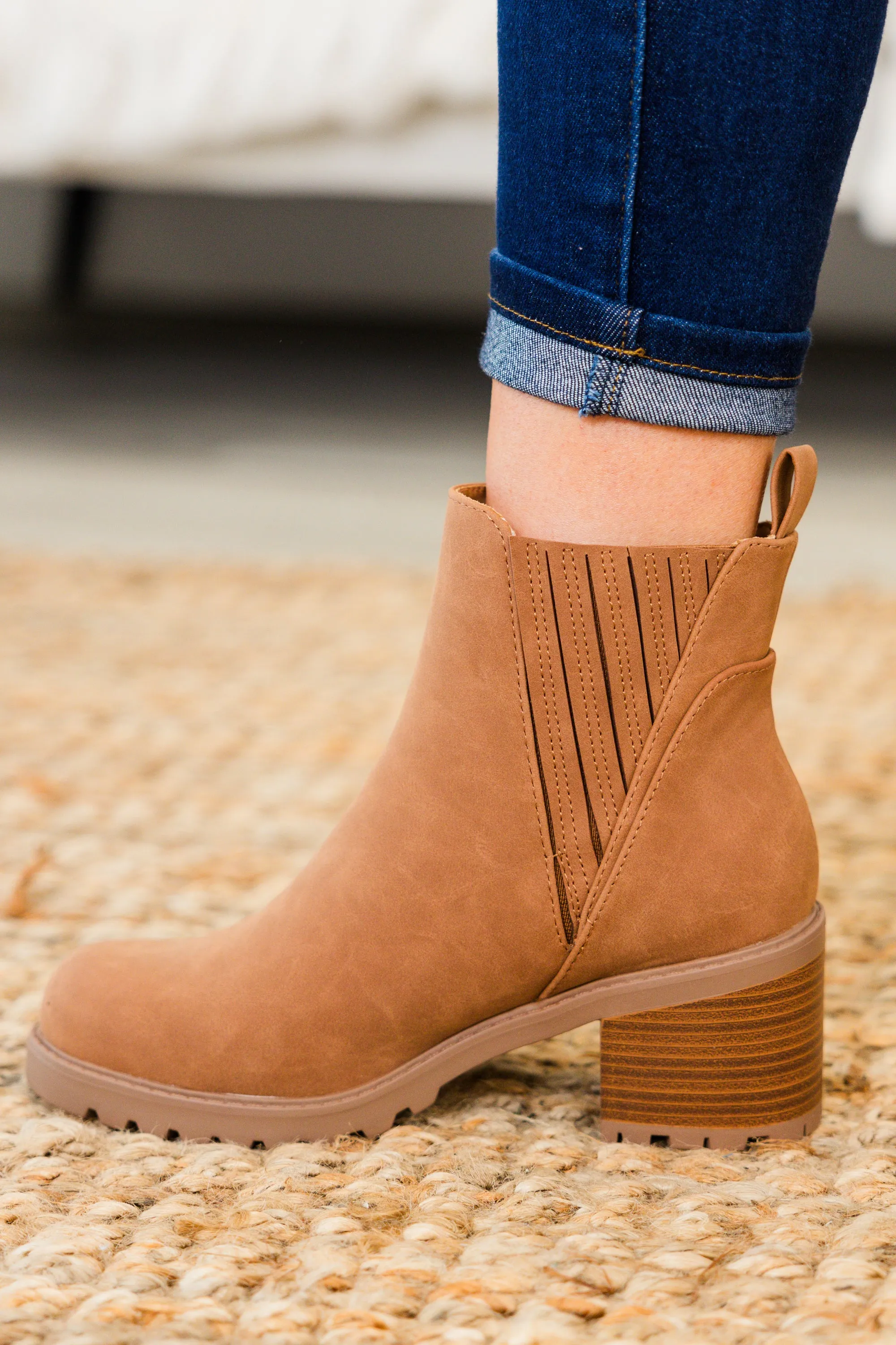 Shift In Perspective Booties, Cognac