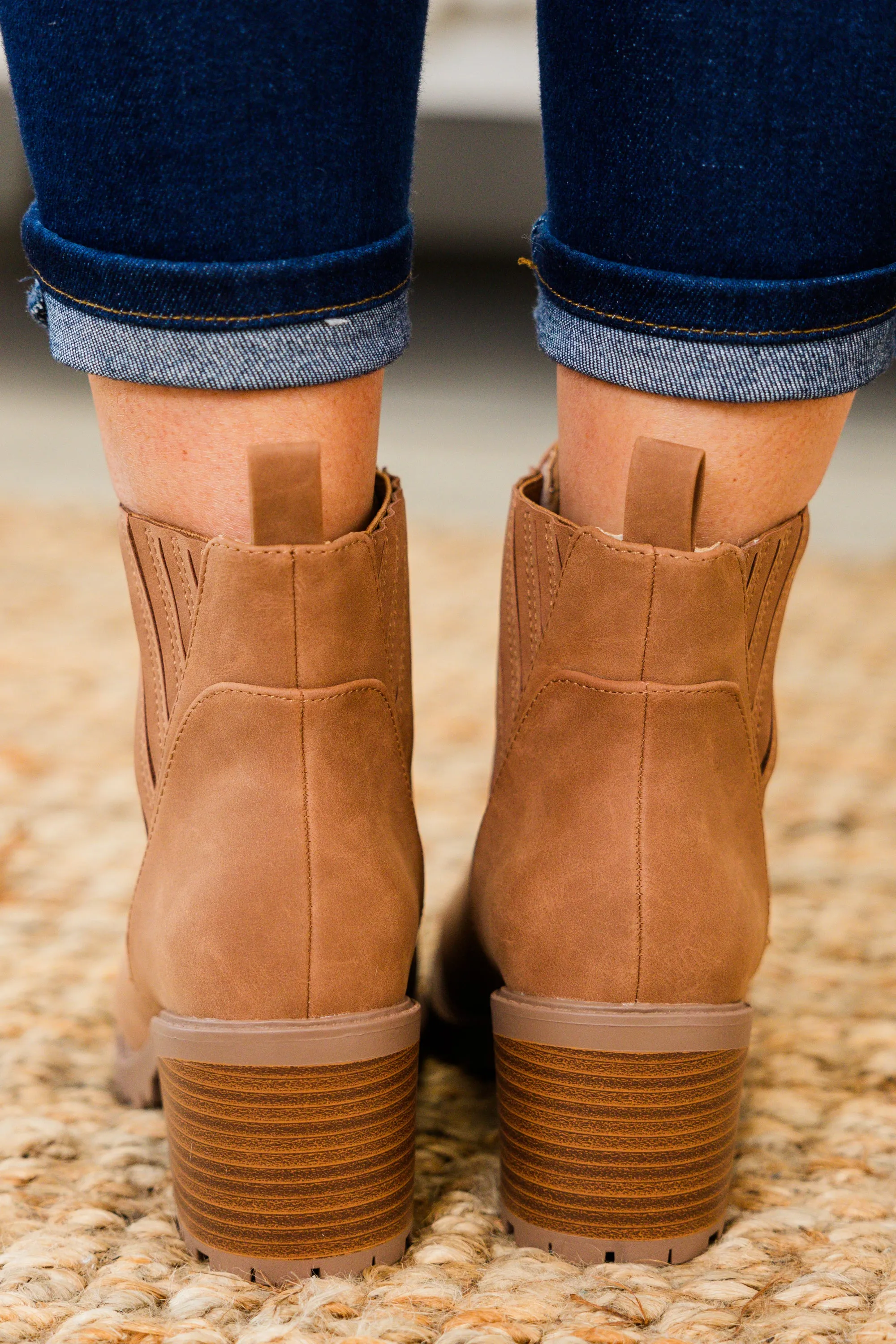 Shift In Perspective Booties, Cognac