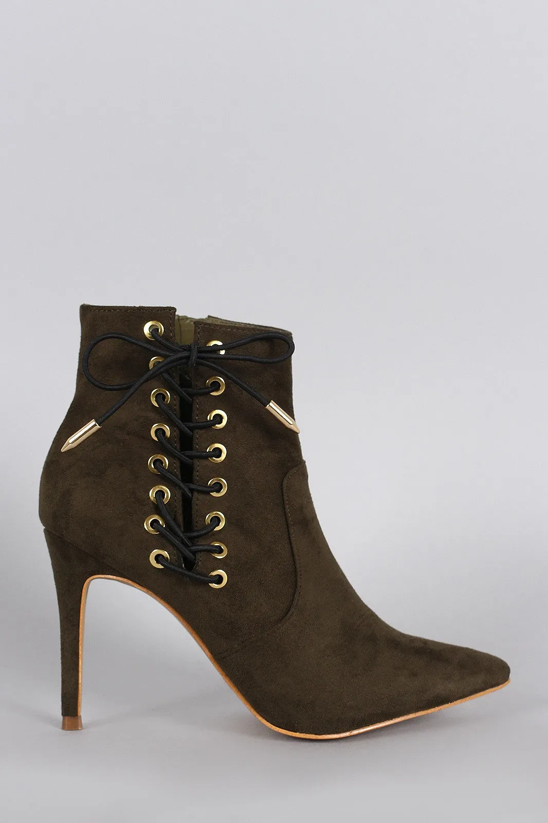 Shoe Republic LA Corset Lace Up Pointy Toe Booties