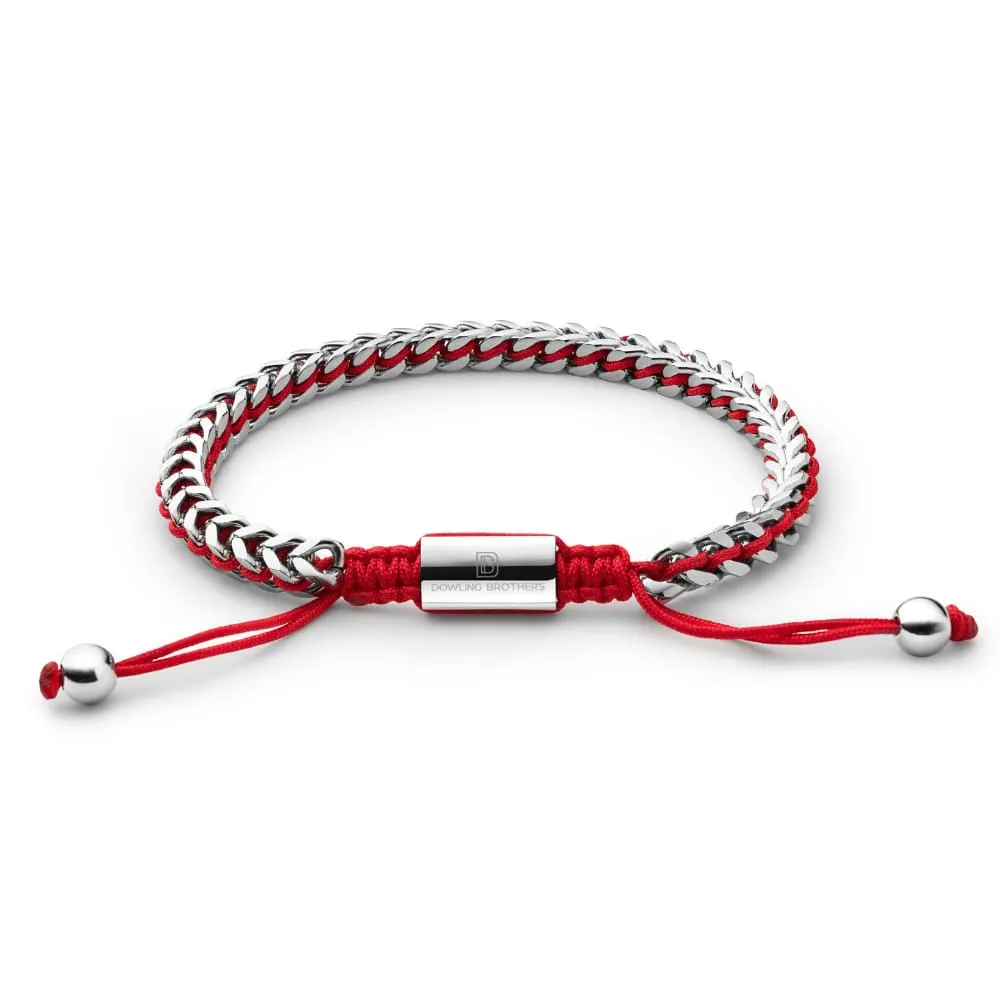 Silver Woven Chain Bracelet in Red
