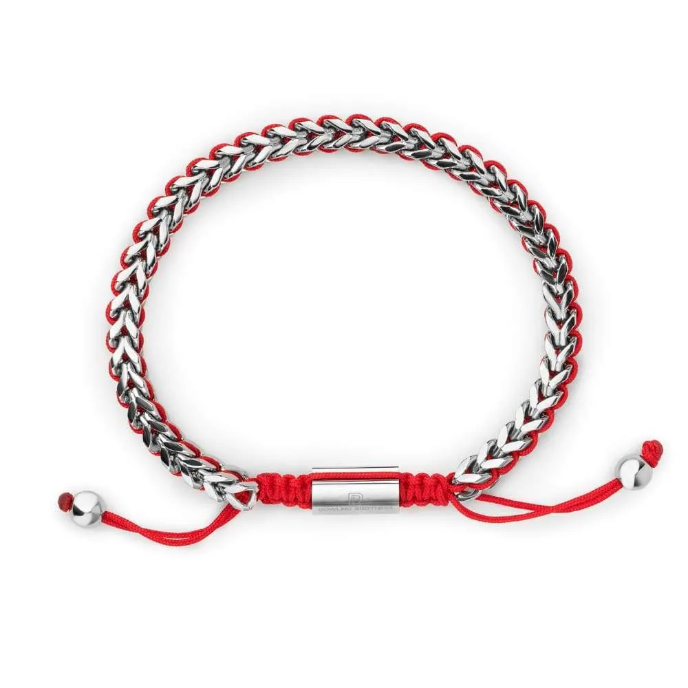 Silver Woven Chain Bracelet in Red