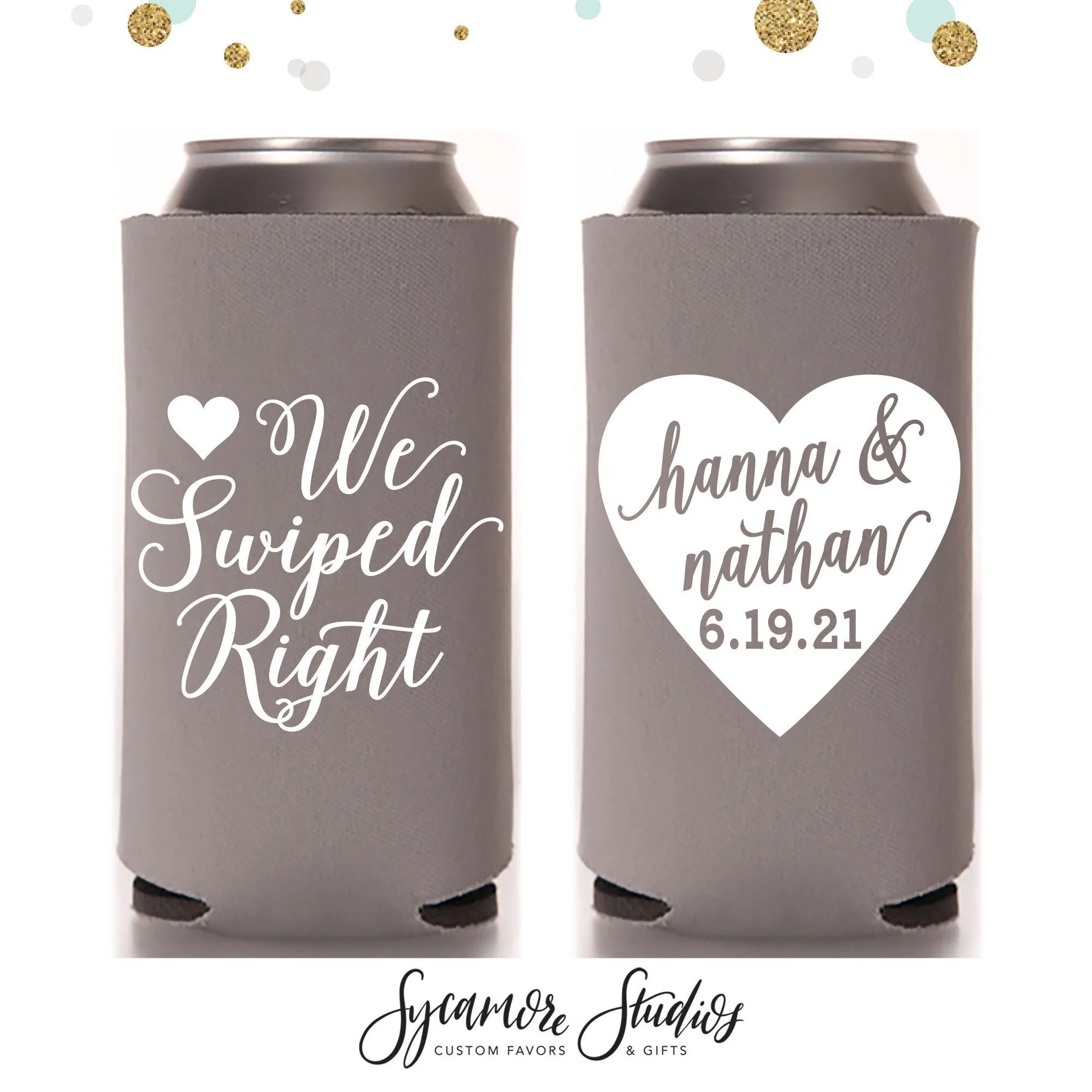 Slim 12oz Wedding Can Cooler #79S - We Swiped Right