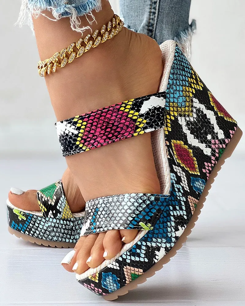 Snakeskin Double Strap Wedge Slippers