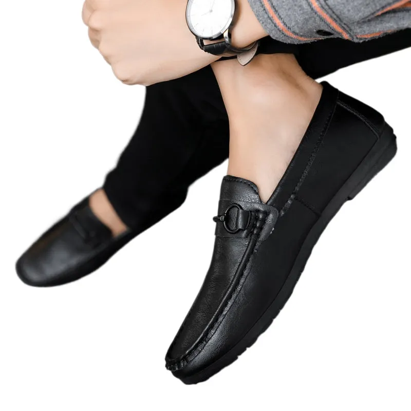 Soft leather formal wear to work, low-top breathable, fashionable and wear-resistant, trendy spirit guy, Loafu Doudou shoes are light with one pedal