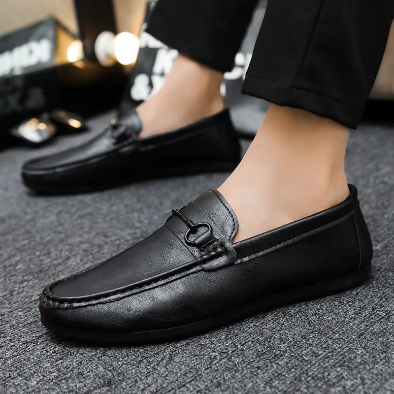 Soft leather formal wear to work, low-top breathable, fashionable and wear-resistant, trendy spirit guy, Loafu Doudou shoes are light with one pedal
