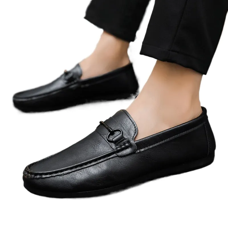 Soft leather formal wear to work, low-top breathable, fashionable and wear-resistant, trendy spirit guy, Loafu Doudou shoes are light with one pedal