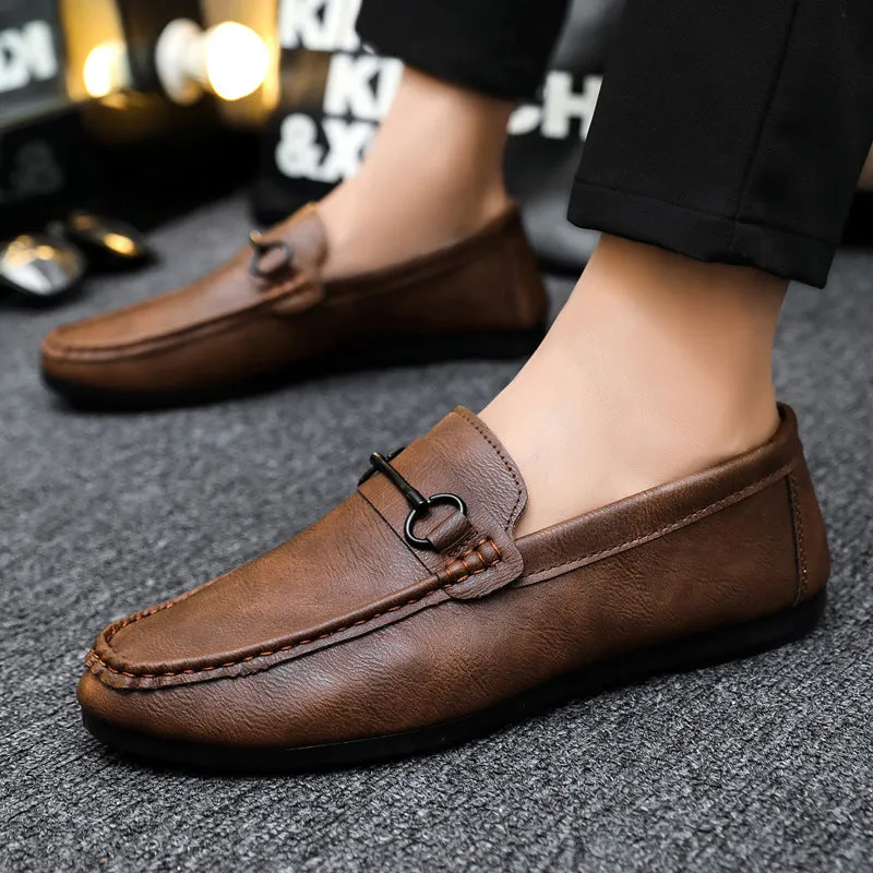 Soft leather formal wear to work, low-top breathable, fashionable and wear-resistant, trendy spirit guy, Loafu Doudou shoes are light with one pedal