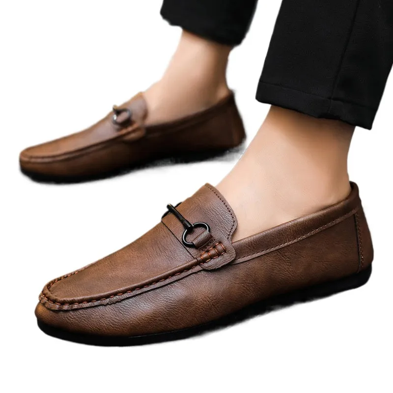 Soft leather formal wear to work, low-top breathable, fashionable and wear-resistant, trendy spirit guy, Loafu Doudou shoes are light with one pedal